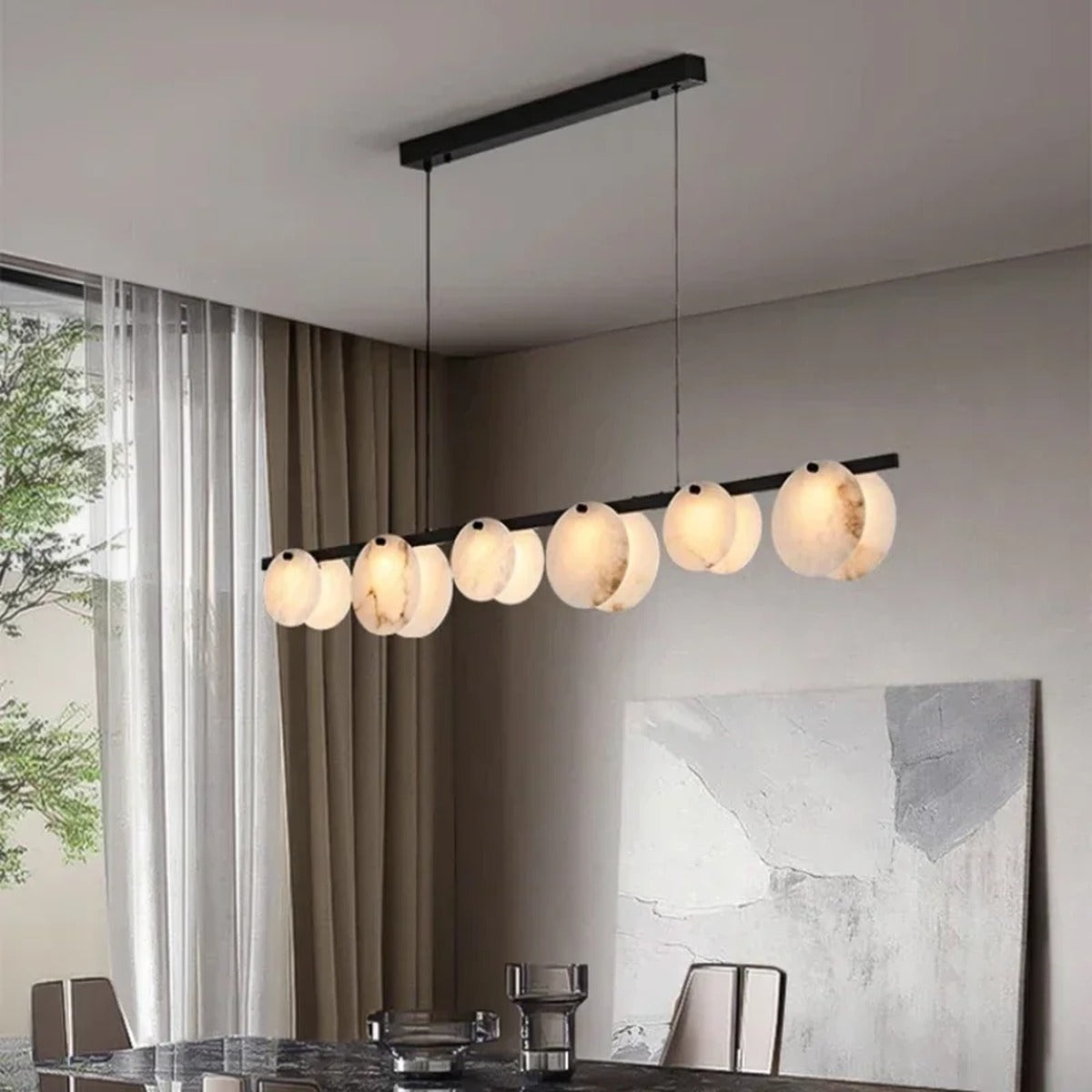 Alabaster Disc Linear Chandelier Torivax — lifestyle view