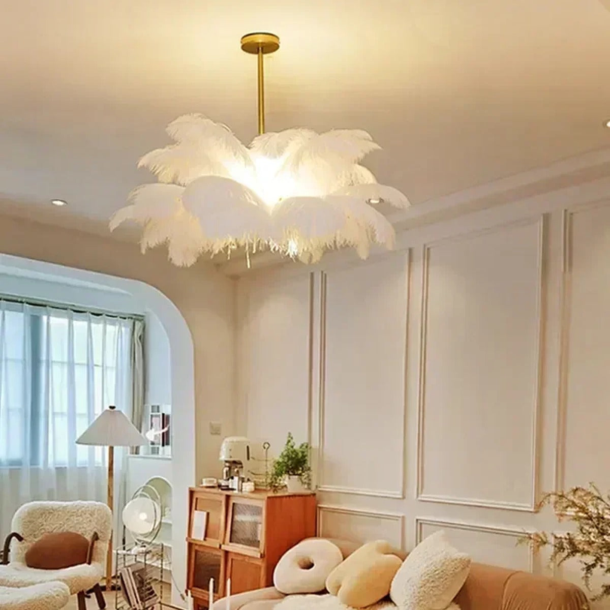 Ostrich Feather Statement Chandelier – Plumaire – White, Lifestyle
