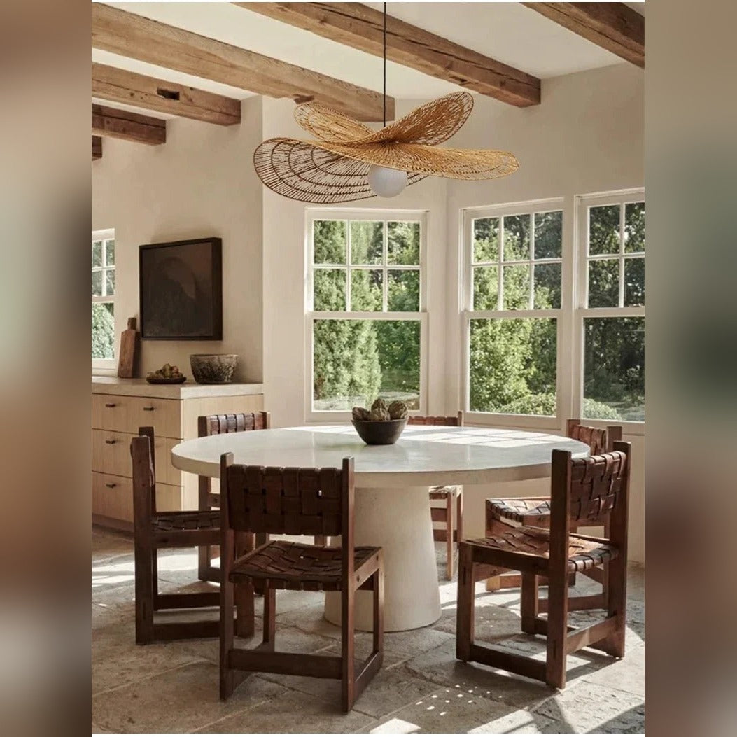 Handwoven Rattan Wing Pendant Light Mtavion – Lifestyle over dining table