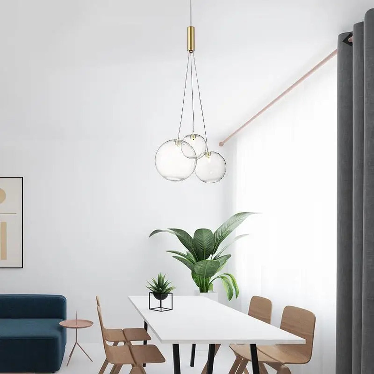 Modern Glass Bubble Cluster Chandelier Farventh – 3-Globe Cluster, Clear, Lifestyle