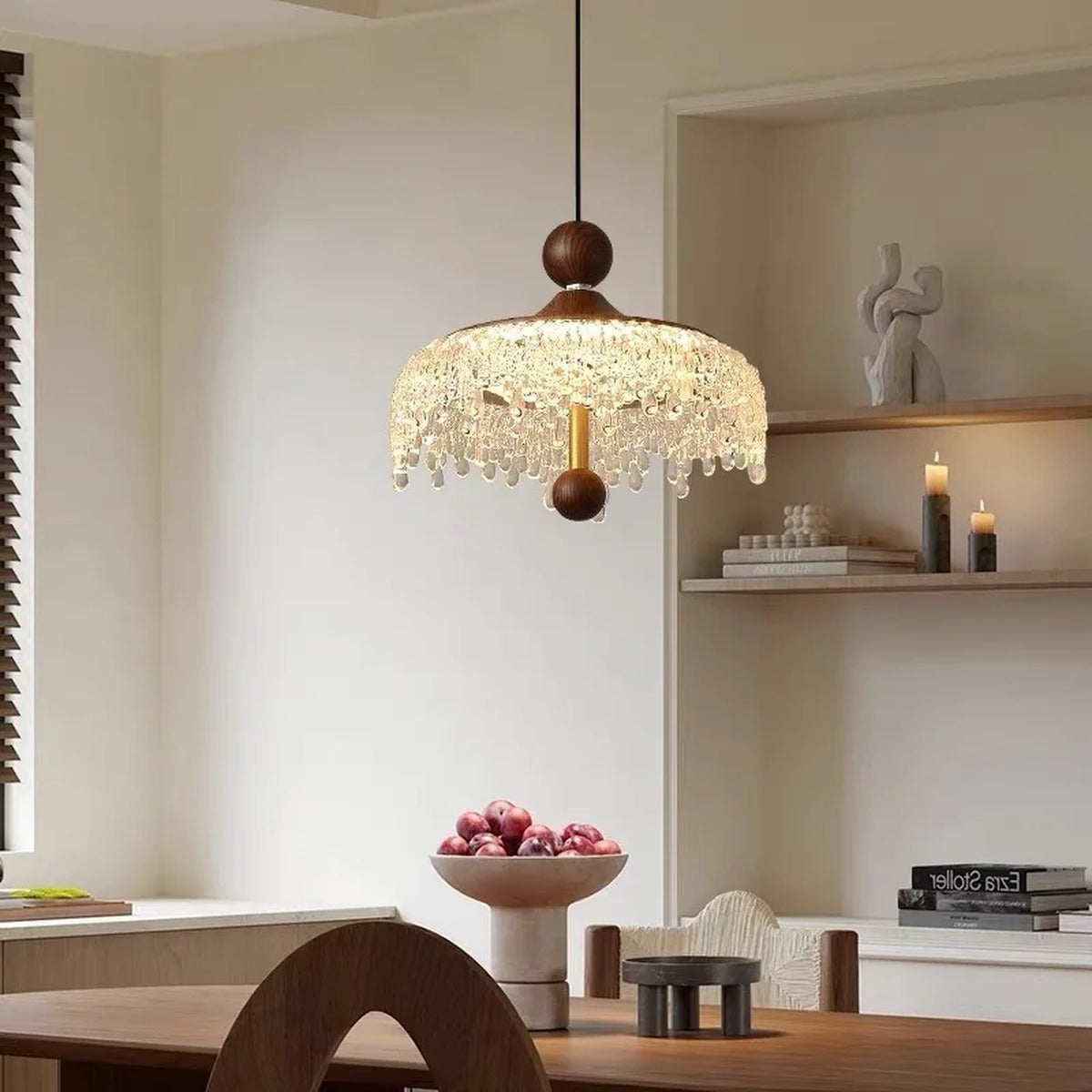 Walnut & Crystal Droplet Pendant – Xoluxen – Lifestyle View 4