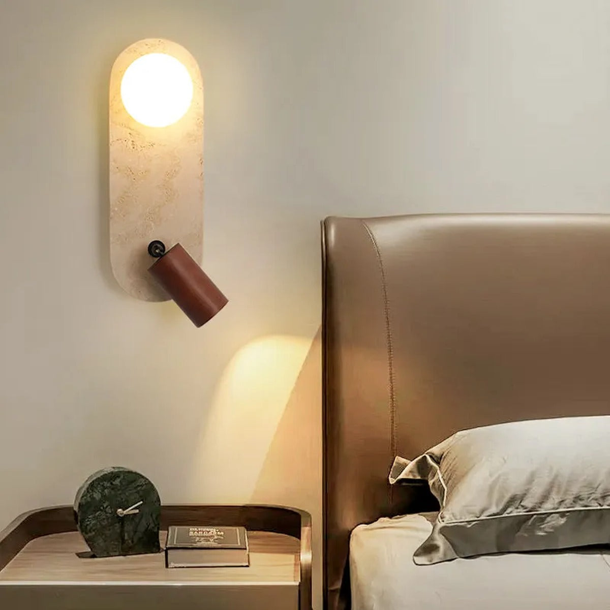 Travertine Wall Sconce Medivorn – Lifestyle Bedside View