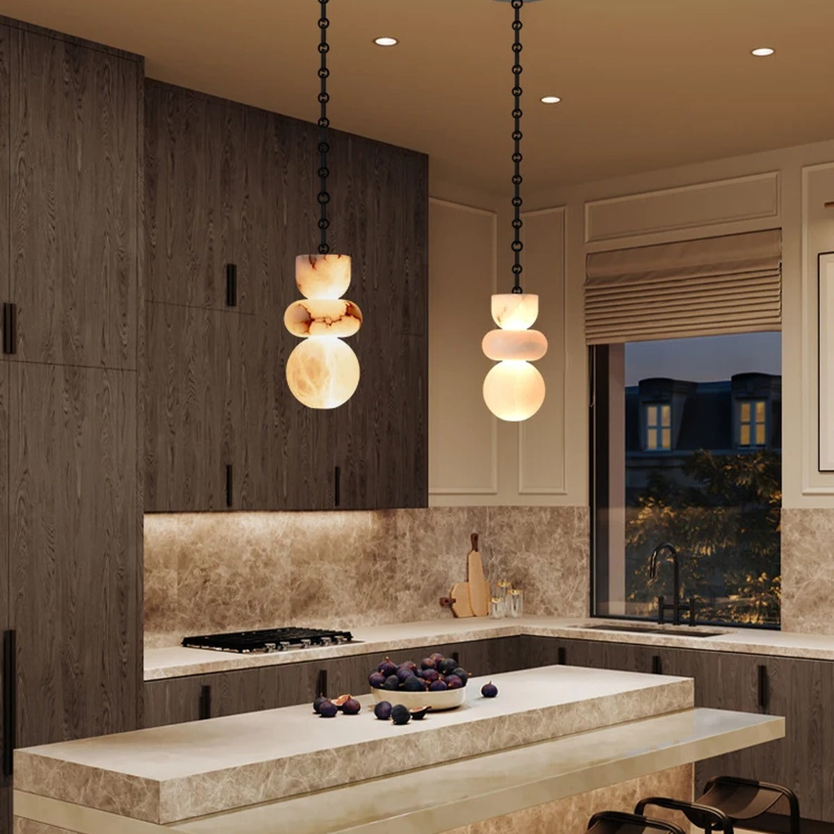 Stacked Alabaster Pebble Chain Pendant Light – Urven – Hero Shot