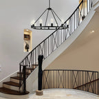 Modern Farmhouse Iron Wagon-Wheel Chandelier — staircase lifestyle