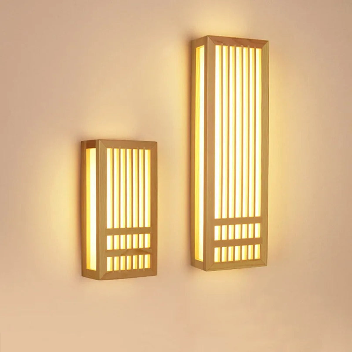 Serenox wood slat wall sconce - Small and Large size comparison