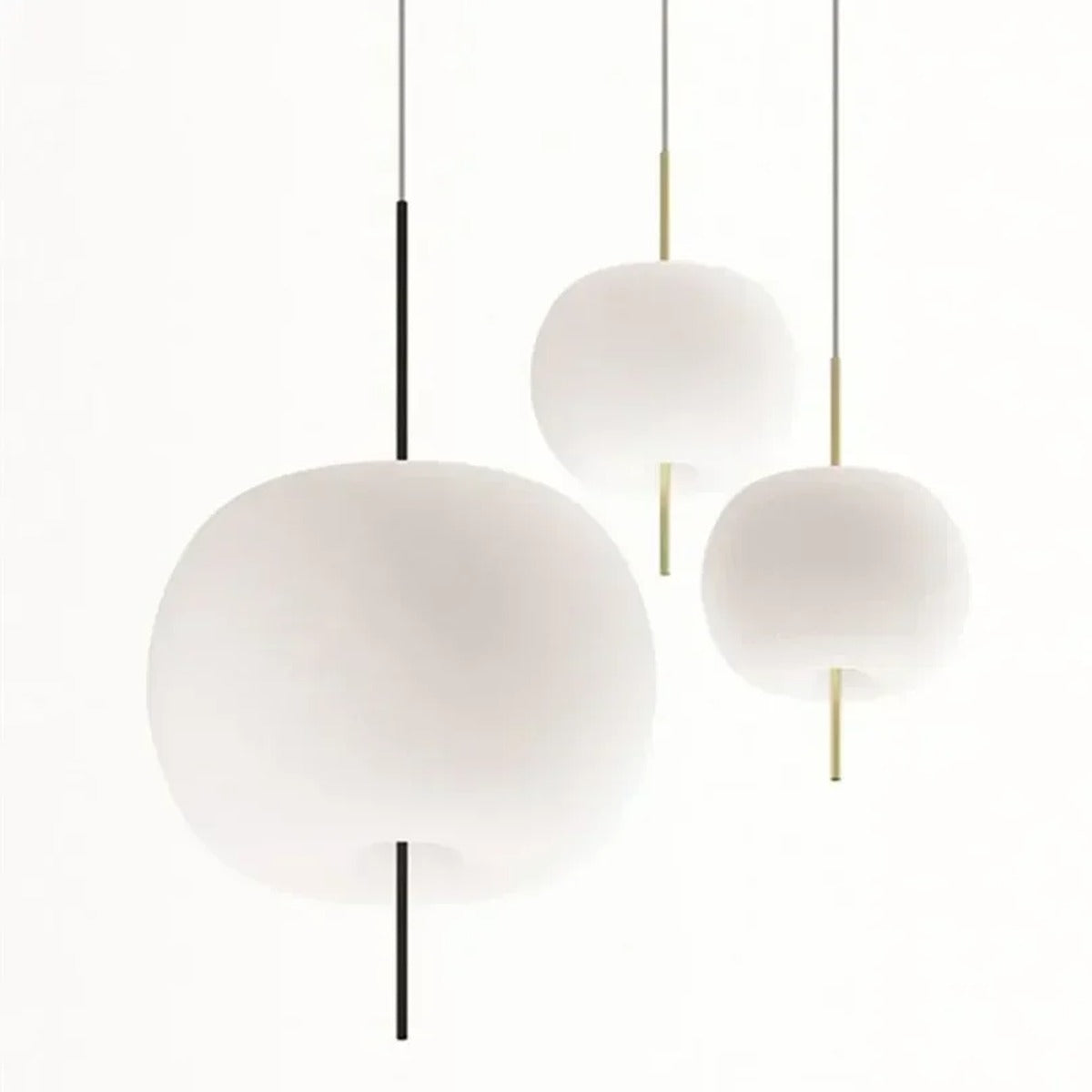 Frosted Glass Cushion Pendant Light – Rarven – Size Comparison, Black & Gold