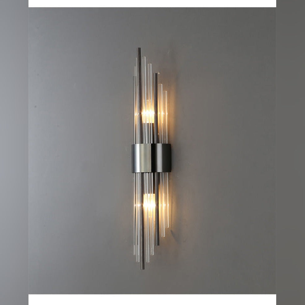 Aurelix crystal rod wall sconce, matte black finish, 35cm