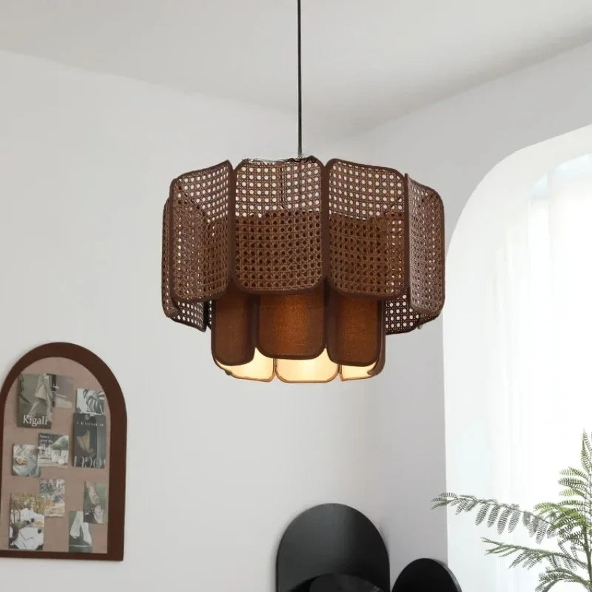 Scalloped Rattan Panel Tiered Pendant Light – Lelrix – Product Detail 5