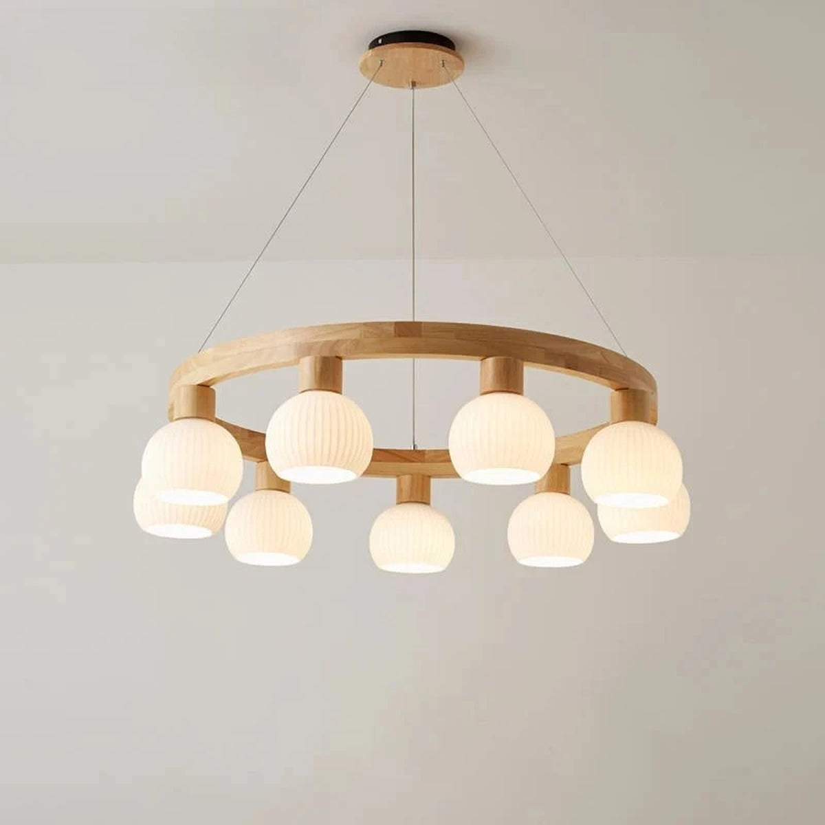 Wood Ring Opal Globe Chandelier – Levon – Lifestyle View 4