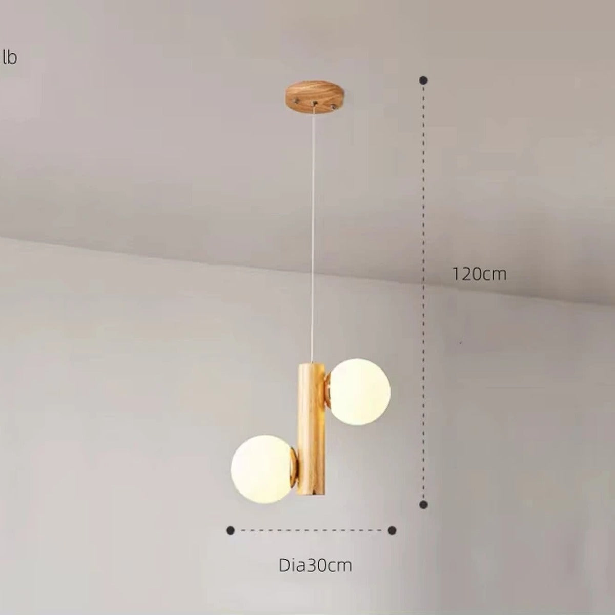 Staggered Glass Orb Wood Beam Chandelier – Orbison – 2-Light Configuration