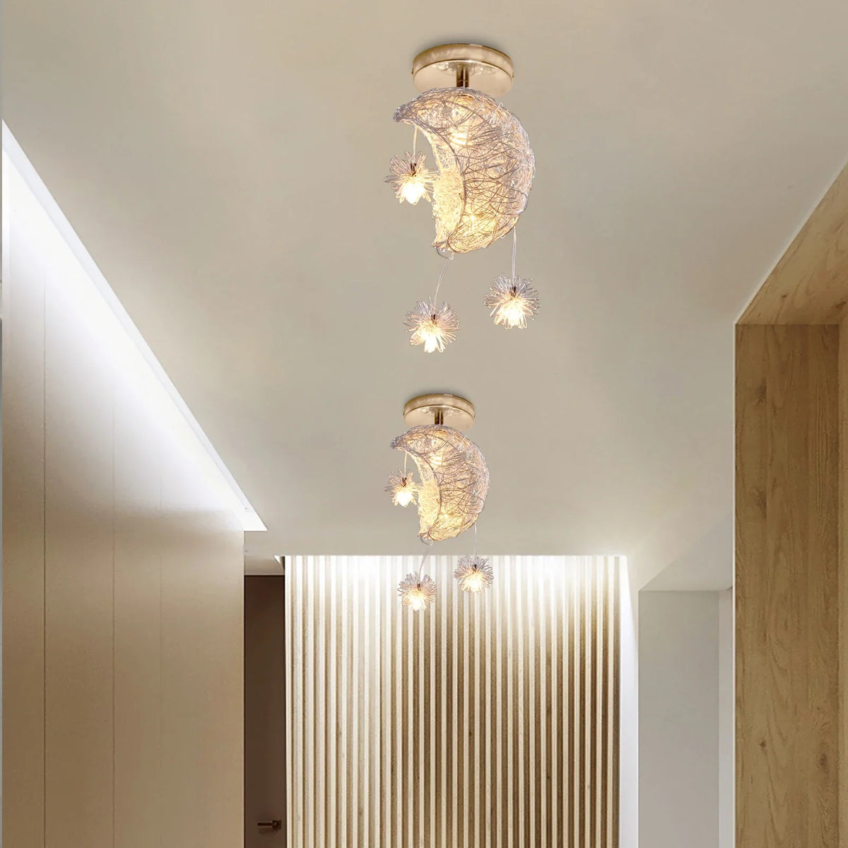 Csaelinth Flush Mount in a Hallway, Two Fixtures