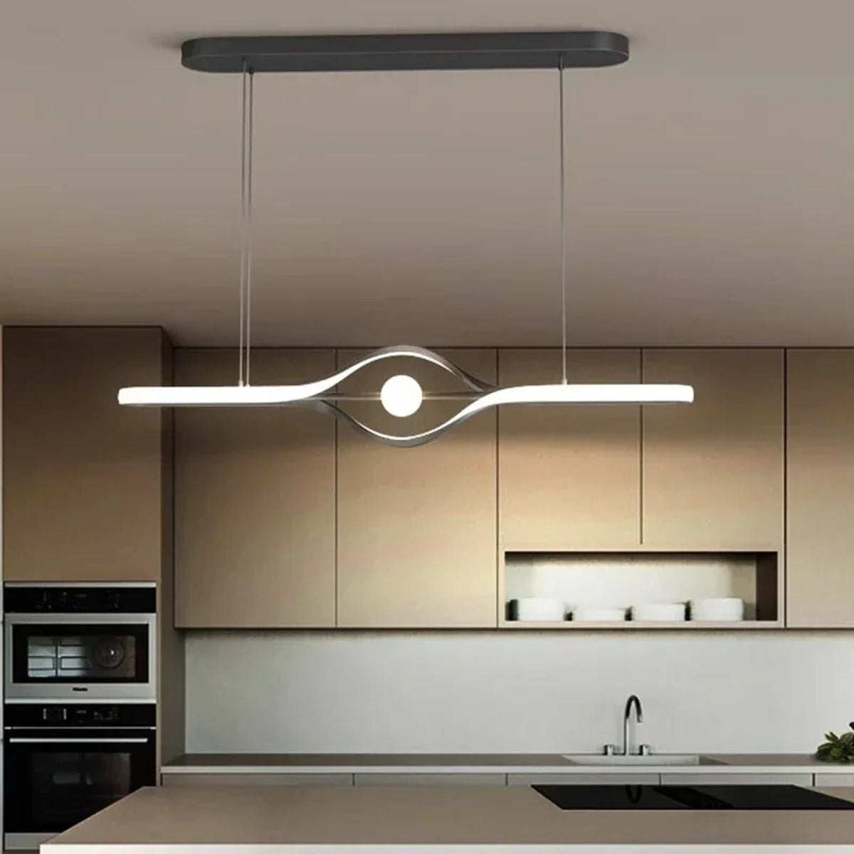 Ondara sinuous wave linear LED pendant light in matte black