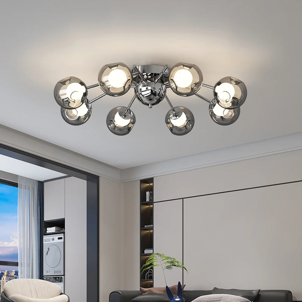 Chrome Sputnik Smoked Glass Ceiling Light – Havenix – Lifestyle View 3