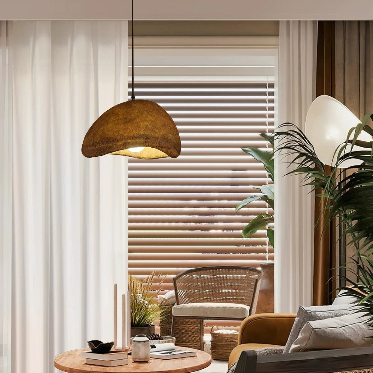 Organic Cloud Pendant Light Velvorath – Wood Color Finish Lifestyle