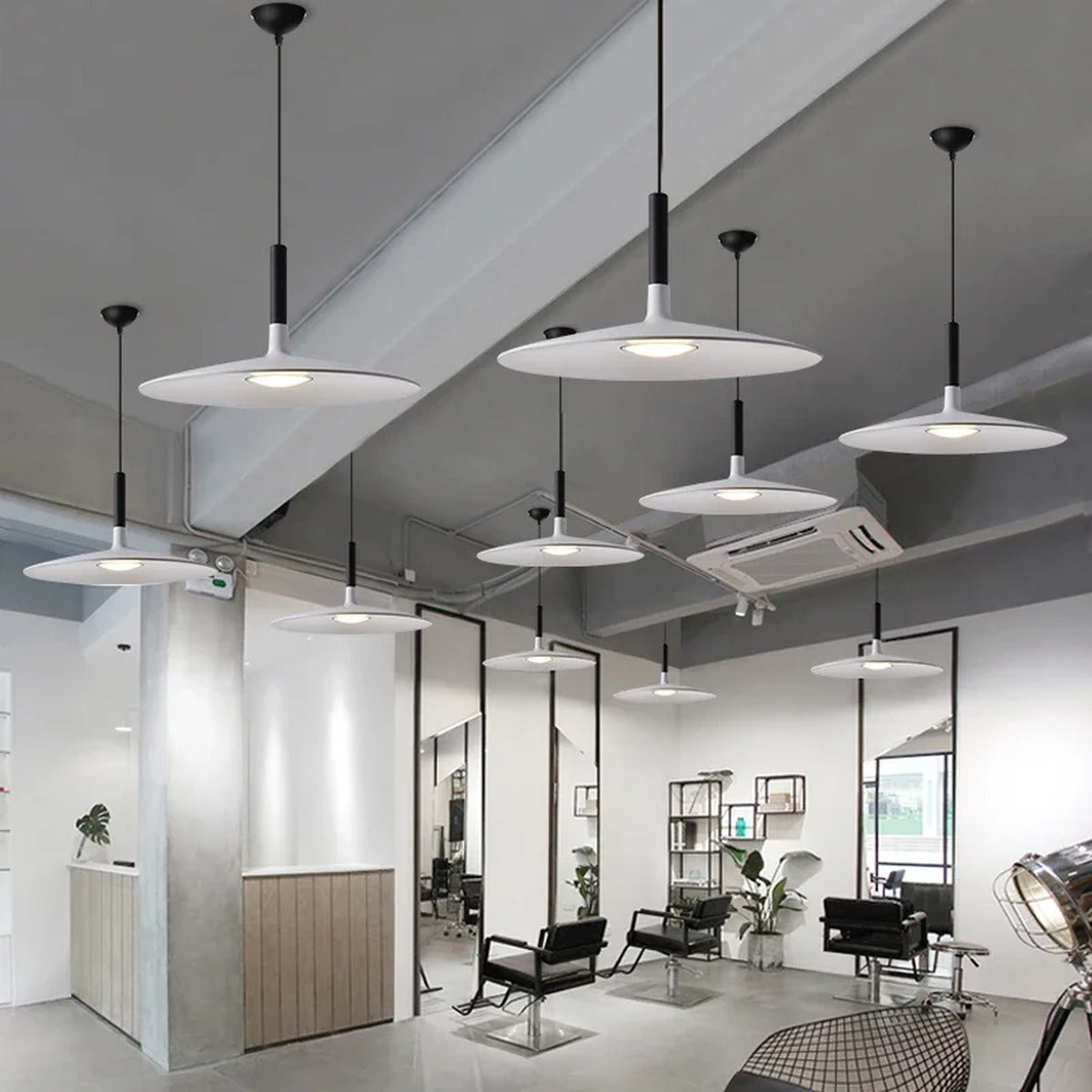 Wide Saucer Disc Pendant Light – Dolux – Lifestyle Multiple Fixtures, White