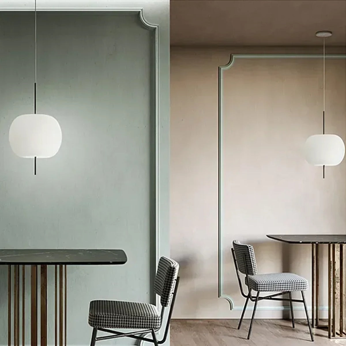 Frosted Glass Cushion Pendant Light – Rarven – Black, Bathroom Lifestyle