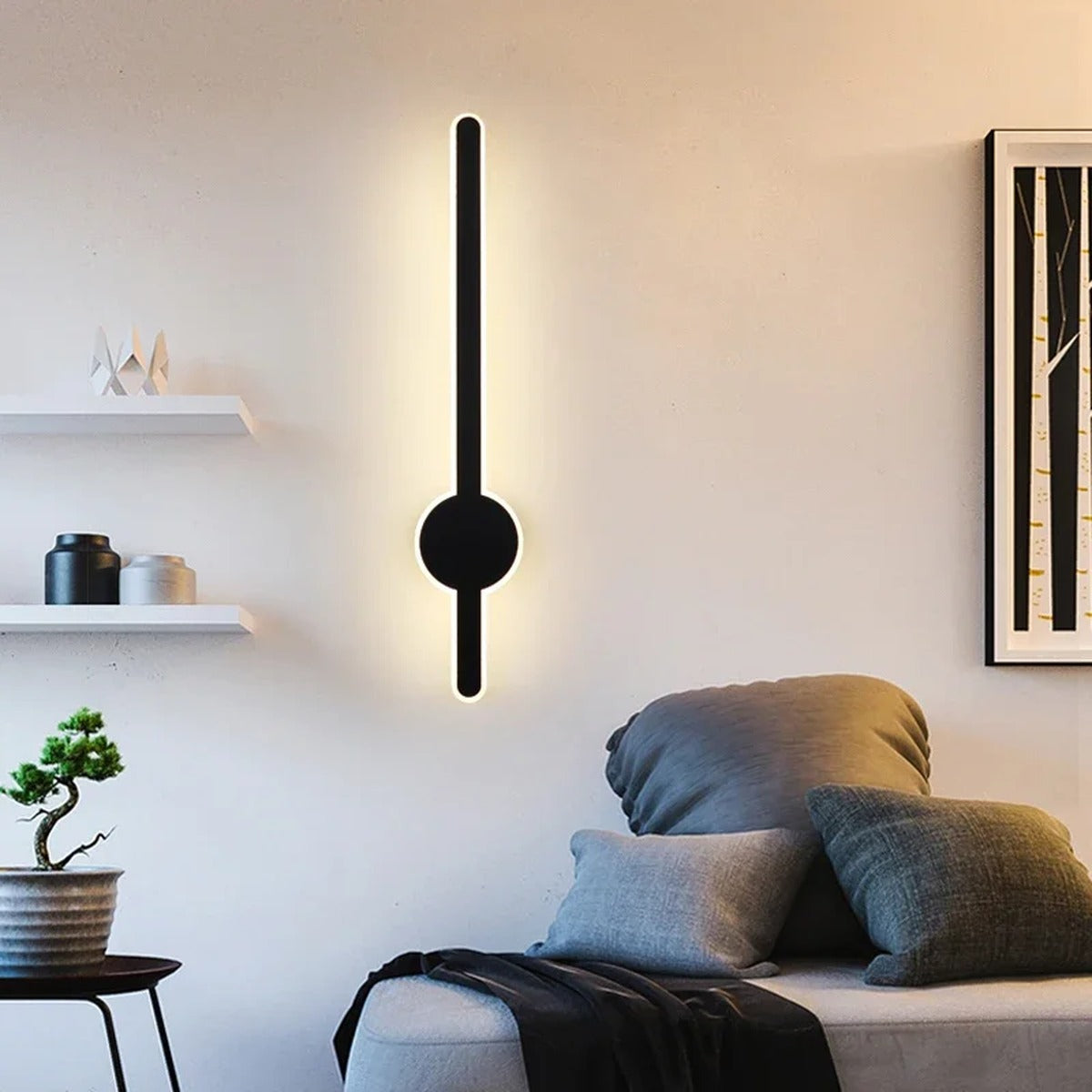 Minimalist Linear LED Wall Sconce – Rvrix – Hammer Style, Black Finish, Lifestyle