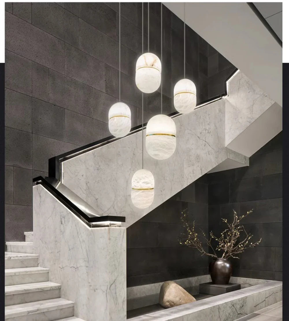 Sculptural Marble Capsule Pendant Light – Gyaelindra – Lifestyle Staircase