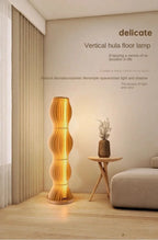 Wood Slat Organic Wave Floor Lamp – Luxareth – Living Room Editorial View