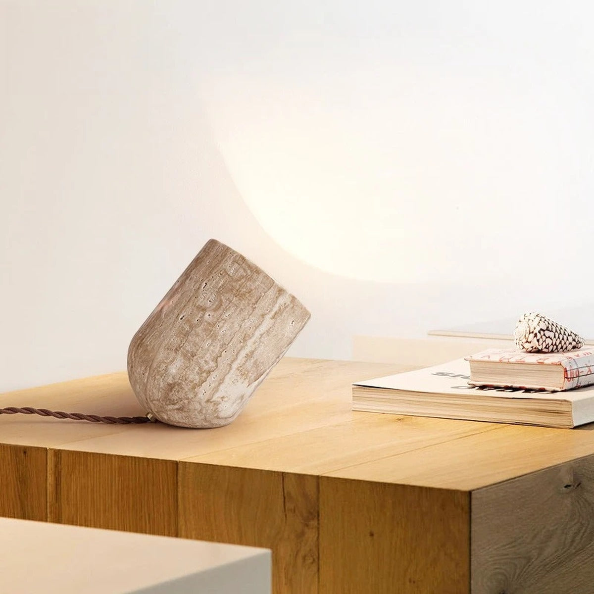 Natural Travertine Stone Table Lamp – Haelstora – Lifestyle, Console