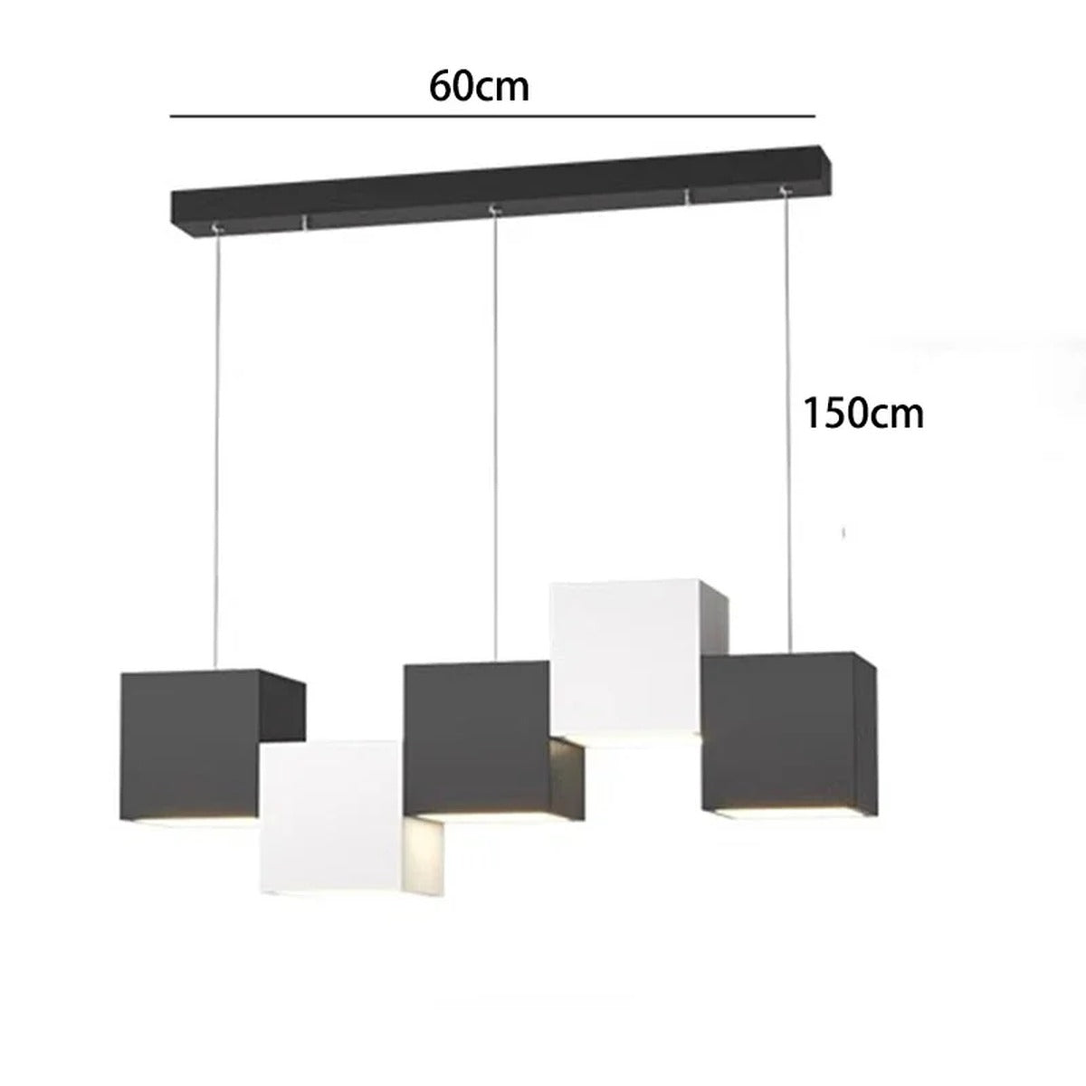 Evrixon cube cluster pendant — 5-head, mixed black & white finish, 60 cm span