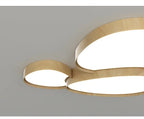 Timbron flush ceiling light - natural oak wood grain detail, three-pod cluster