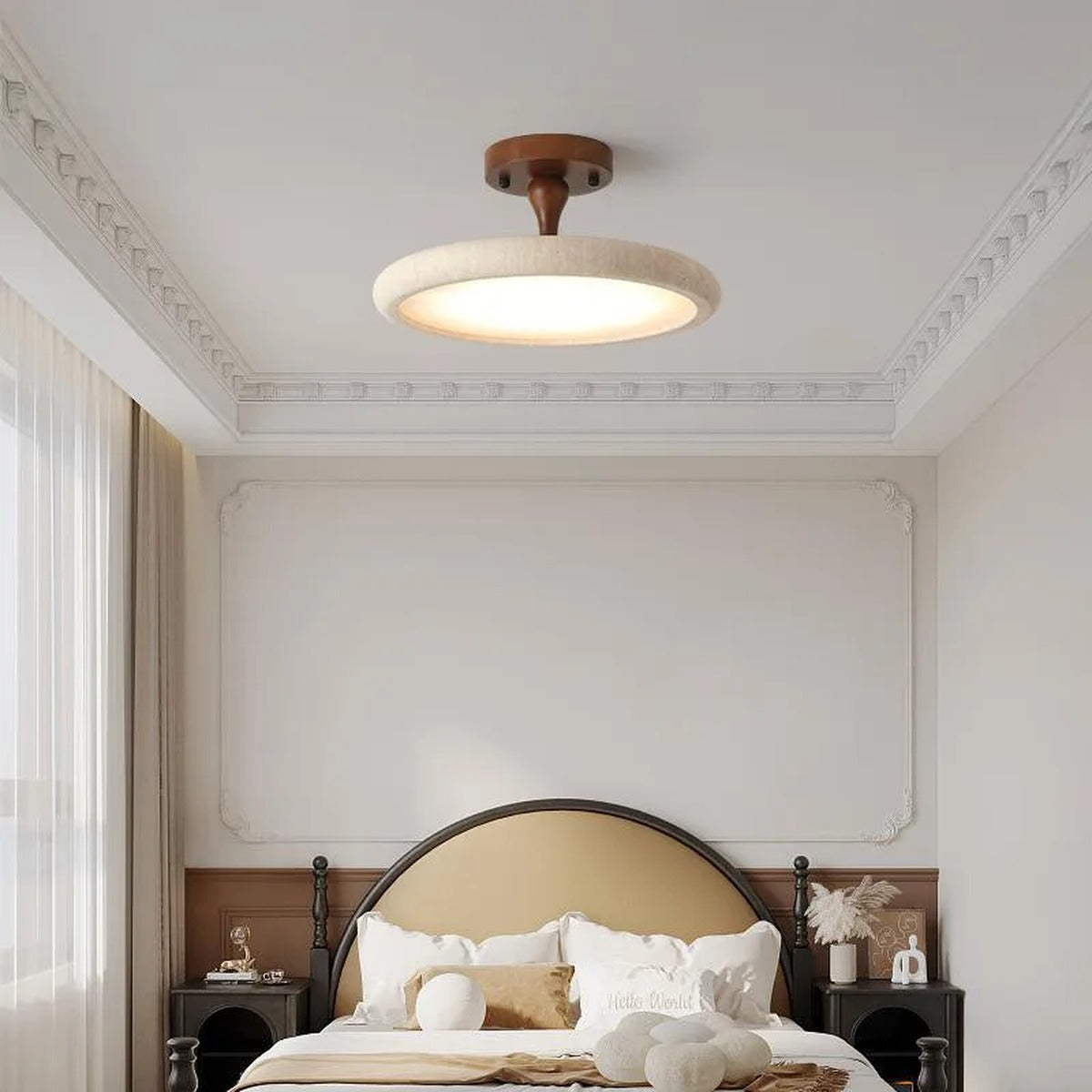 Stone & Walnut Flush Ceiling Light – Terrox – Lifestyle View 2