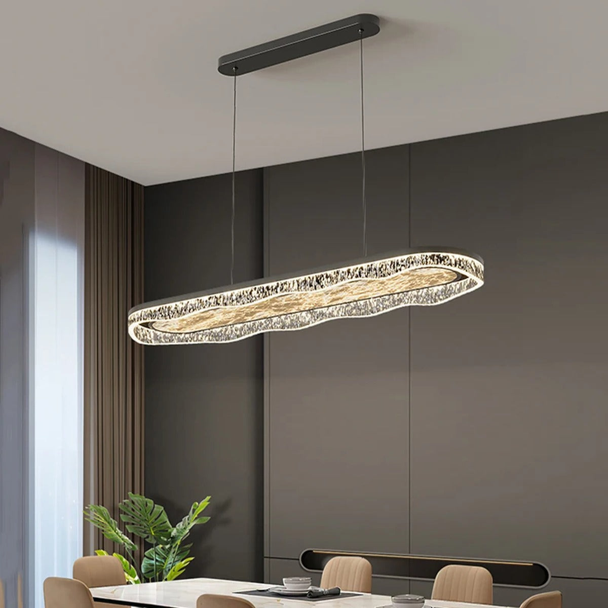 Wave Crystal LED Linear Pendant – Qevantis – Hero Shot