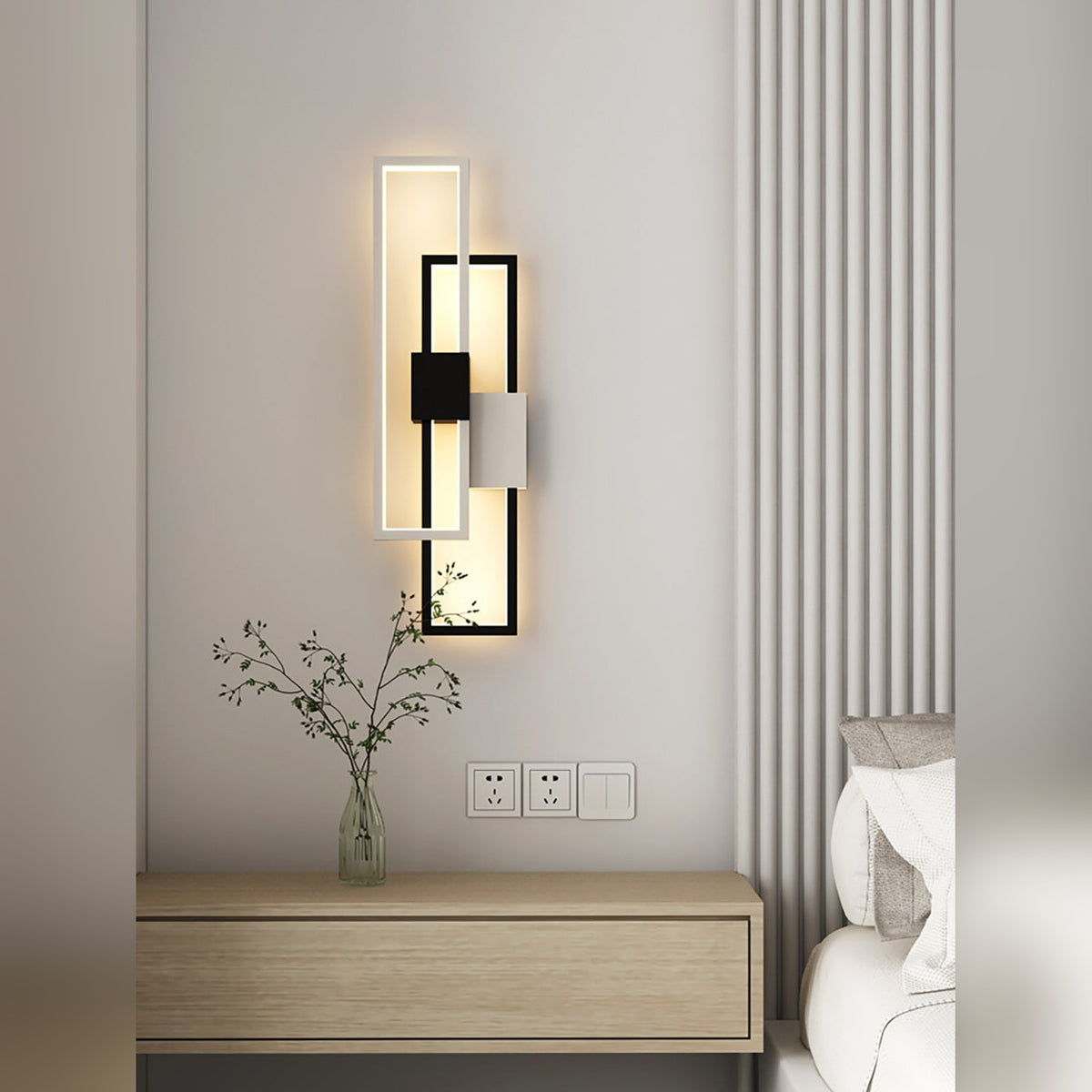 Sculptural Interlocking Frame Wall Sconce Celion - Black Lifestyle Bedside
