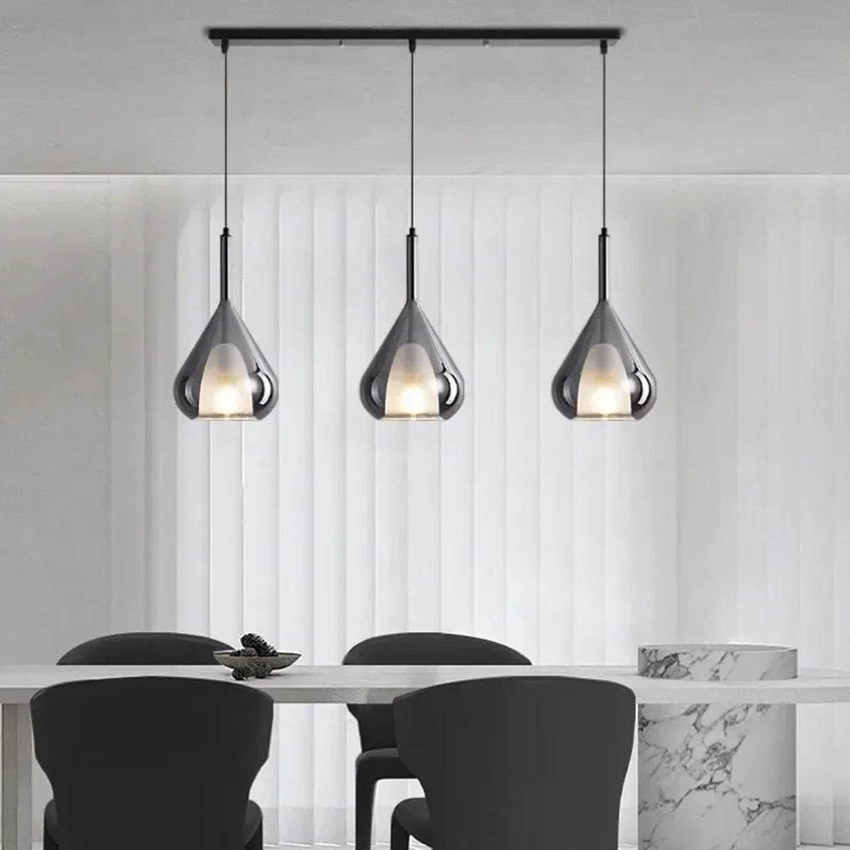 Pluvia 3-Light Linear Bar Pendant – Smoked Grey, Dining Room