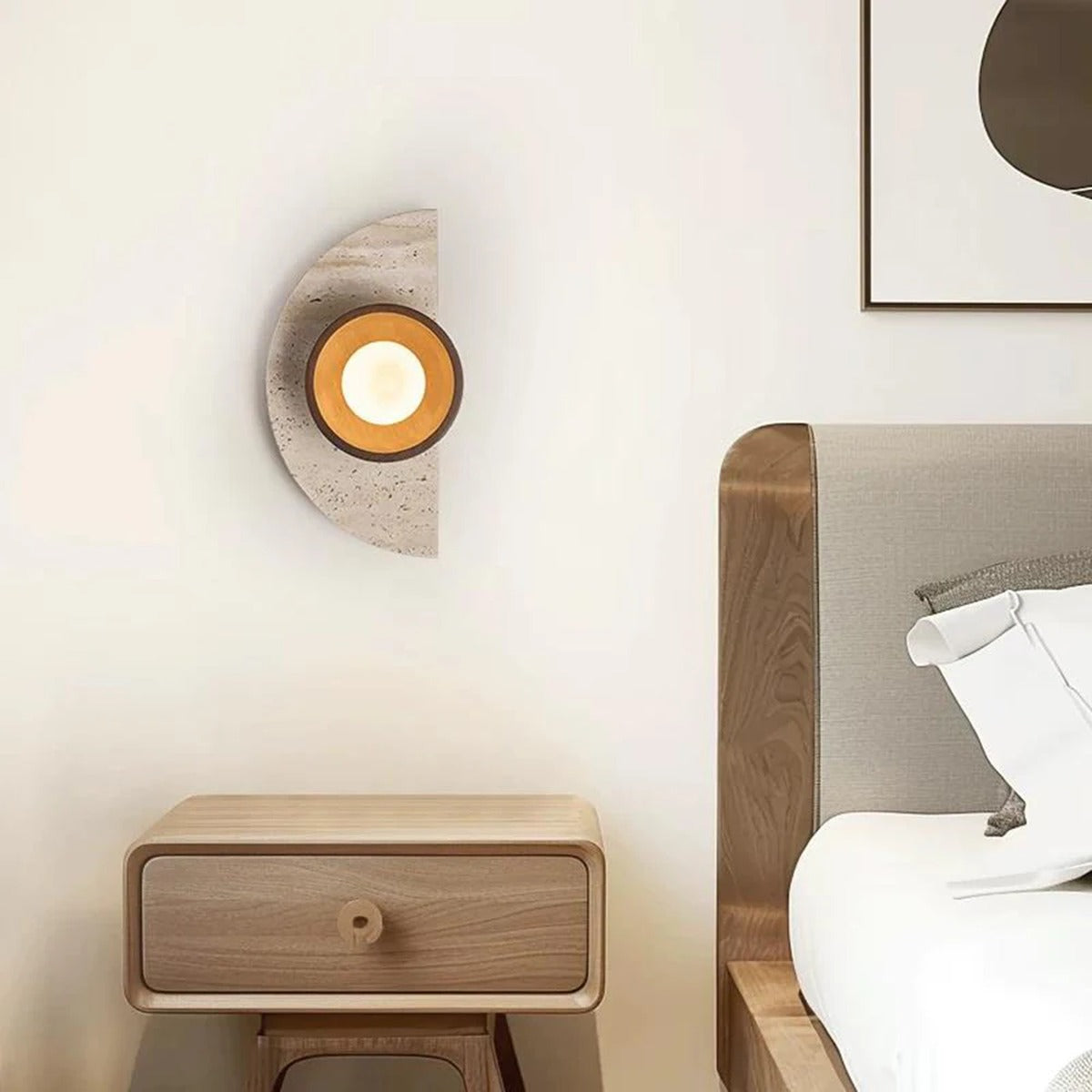 Sculptural Stone Semi-Circle Wall Sconce Halvorn – Lifestyle View 2