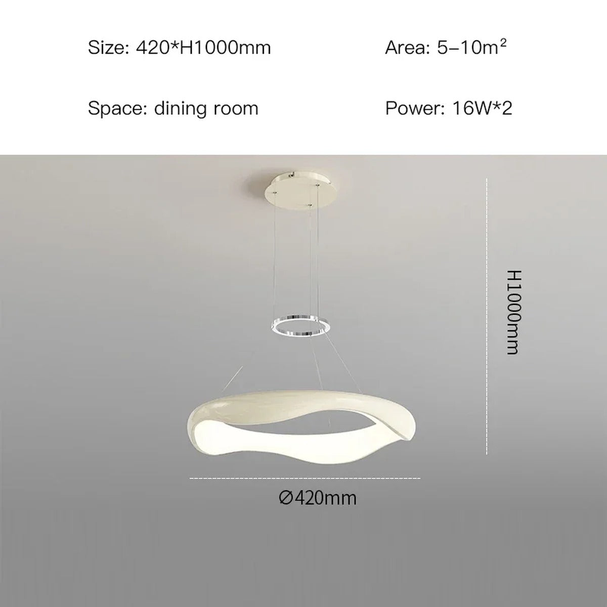Sculptural Wave-Ring LED Pendant Light Orivaux — Milk White 42cm