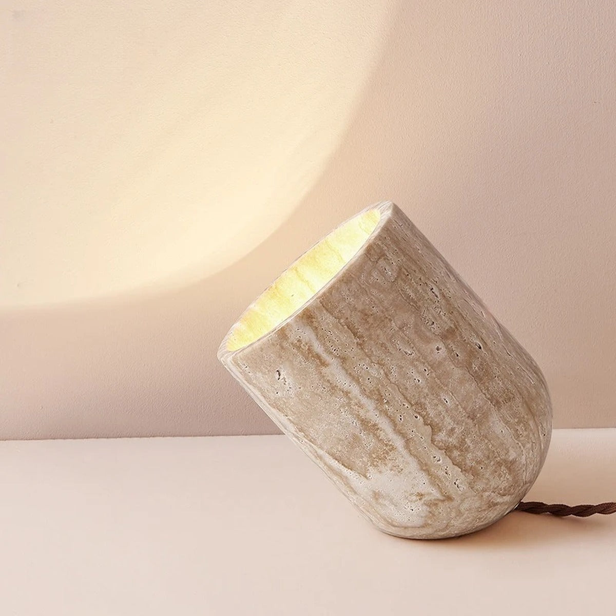 Natural Travertine Stone Table Lamp – Haelstora – Hero Shot