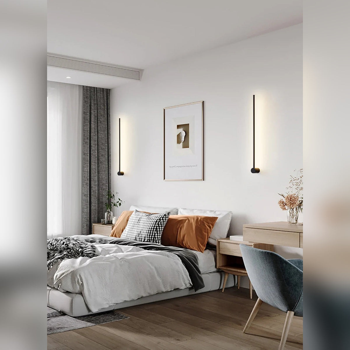 Adjustable Linear Aluminum Wall Sconce Luxara — bedroom lifestyle, black finish