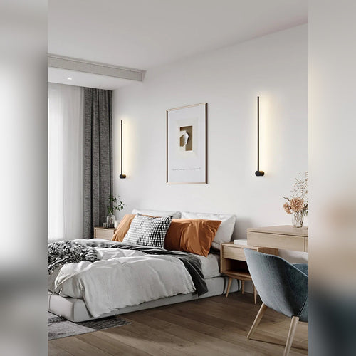 Adjustable Linear Aluminum Wall Sconce Luxara — bedroom lifestyle, black finish