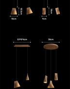 Solid Wood Sculptural Multi-Pendant Chandelier – Larven – Shade and 2-Head Dimensions