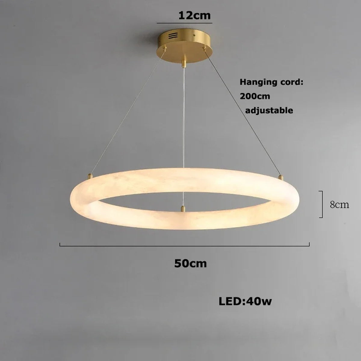 Alabaster Luminous Ring Chandelier – Crestia – Ø50cm Pendant