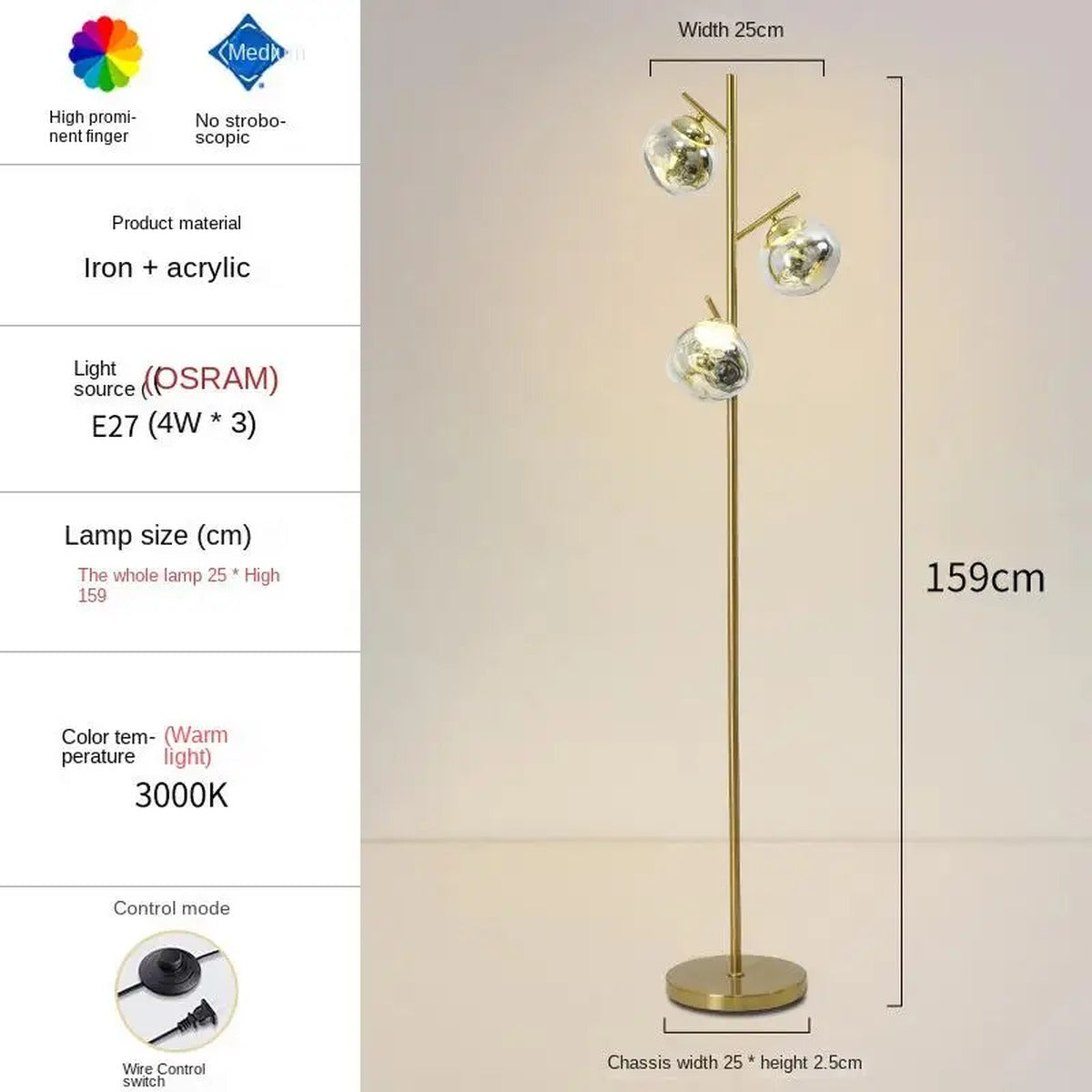 Sculptural Soft Gold Floor Lamp Ambris – Product Detail 7