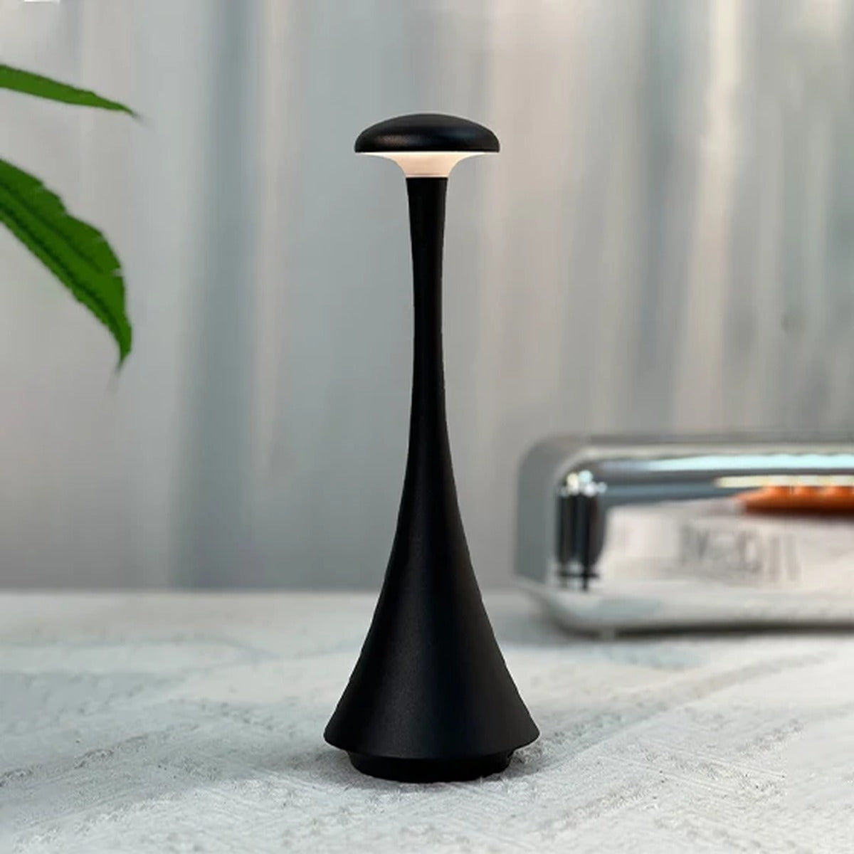 Hourglass Cordless Touch Dimmer Table Lamp – Eravox – Matte Black Lifestyle Setting