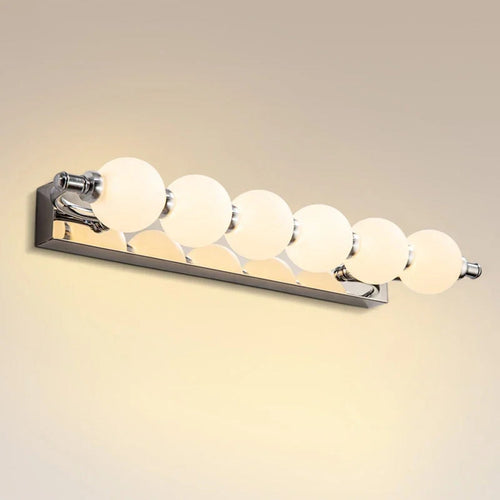 Zelinth chrome opal globe vanity bar wall light — studio view, 6 globes