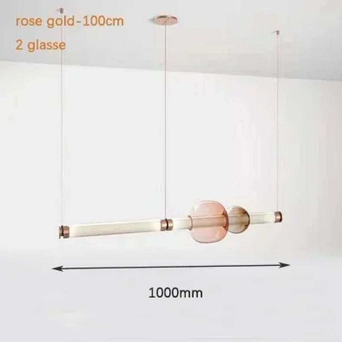 Glass Orb Linear Pendant Light Prismova — Style A — Rose Gold, 100cm