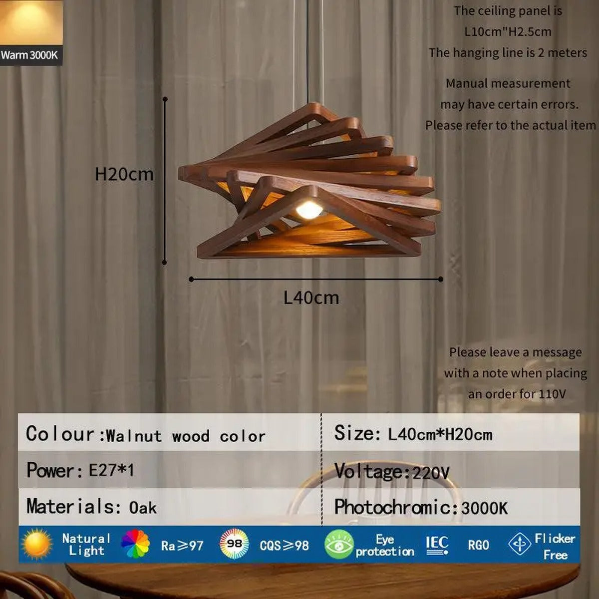 Spiral Wood Slat Cone Pendant Light – Selraith – Product Detail 7