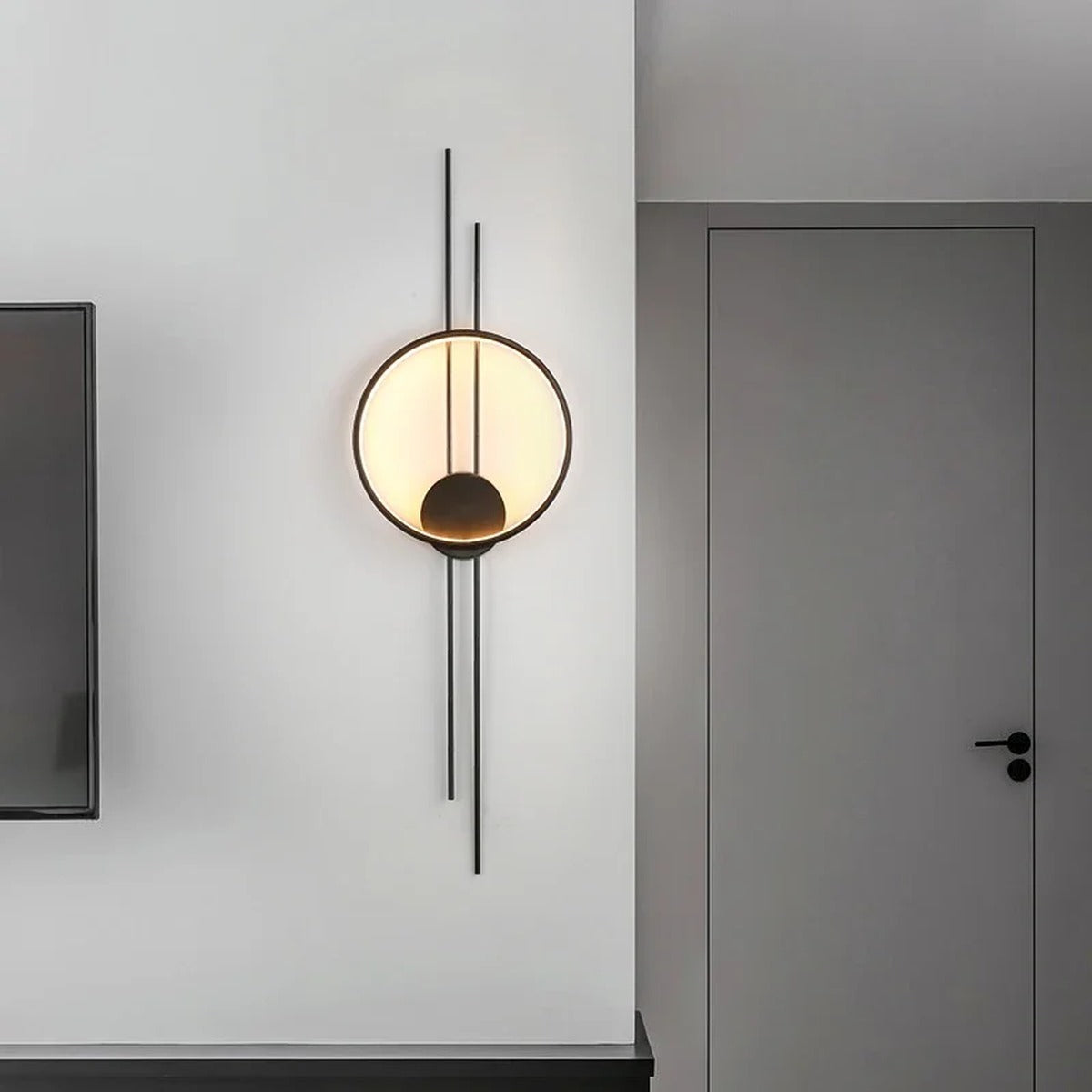 Belvorin wall sconce, black finish, staircase lifestyle view