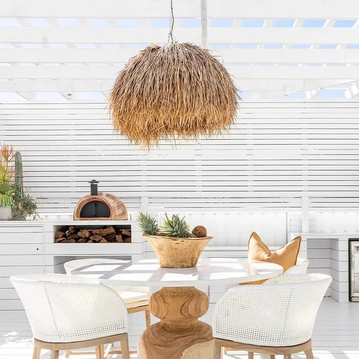 Dried Natural Grass Globe Pendant Light – Nelrion – Lifestyle View 4