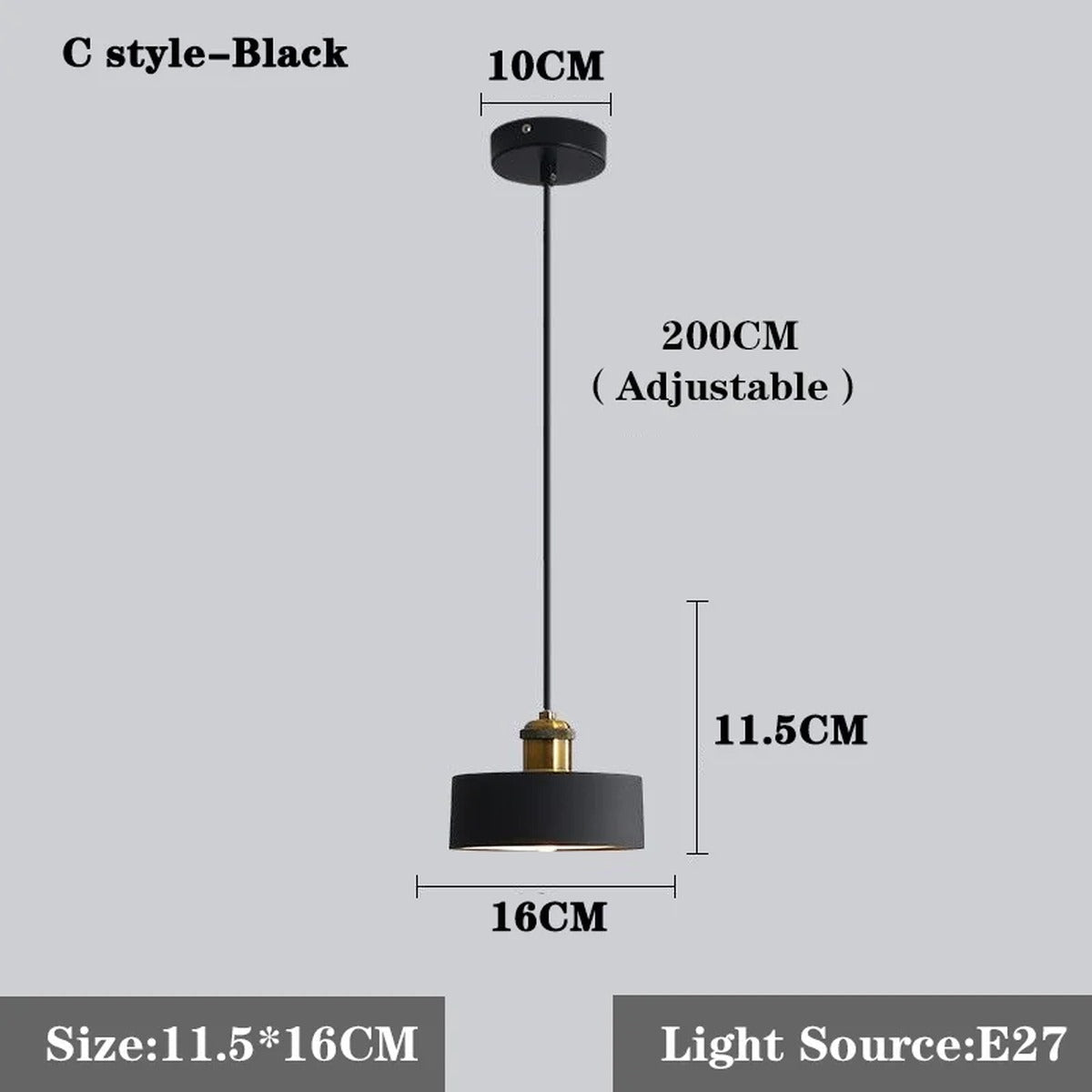 Serenox Pendant Light – Drum shade dimensions, Ø16 x H11.5 cm