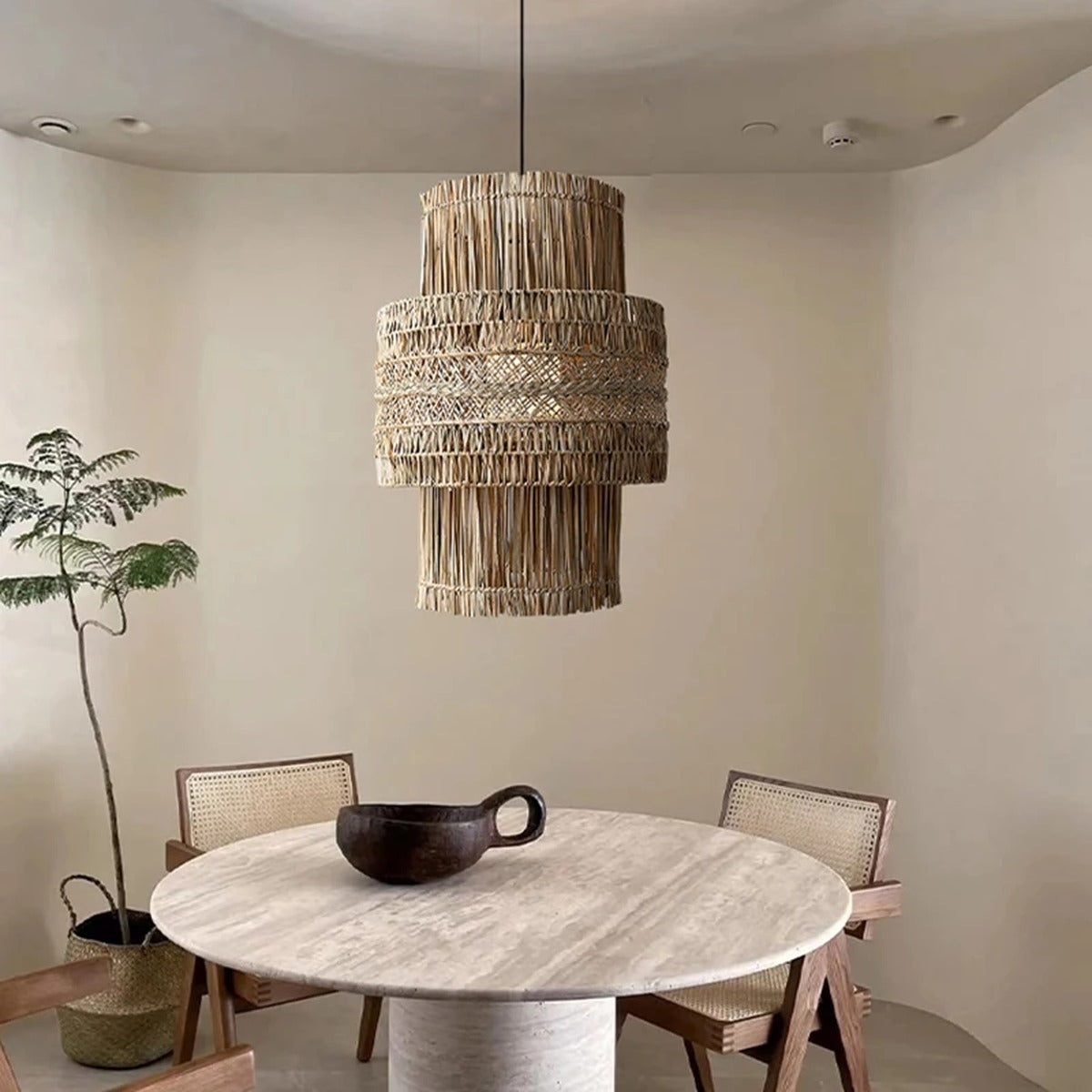 Tiered Bamboo Fringe Cylinder Pendant Light – Melrix – Lifestyle View 4