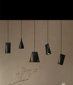 Solid Wood Sculptural Multi-Pendant Chandelier – Larven – 6-Head Linear, Black, Lifestyle