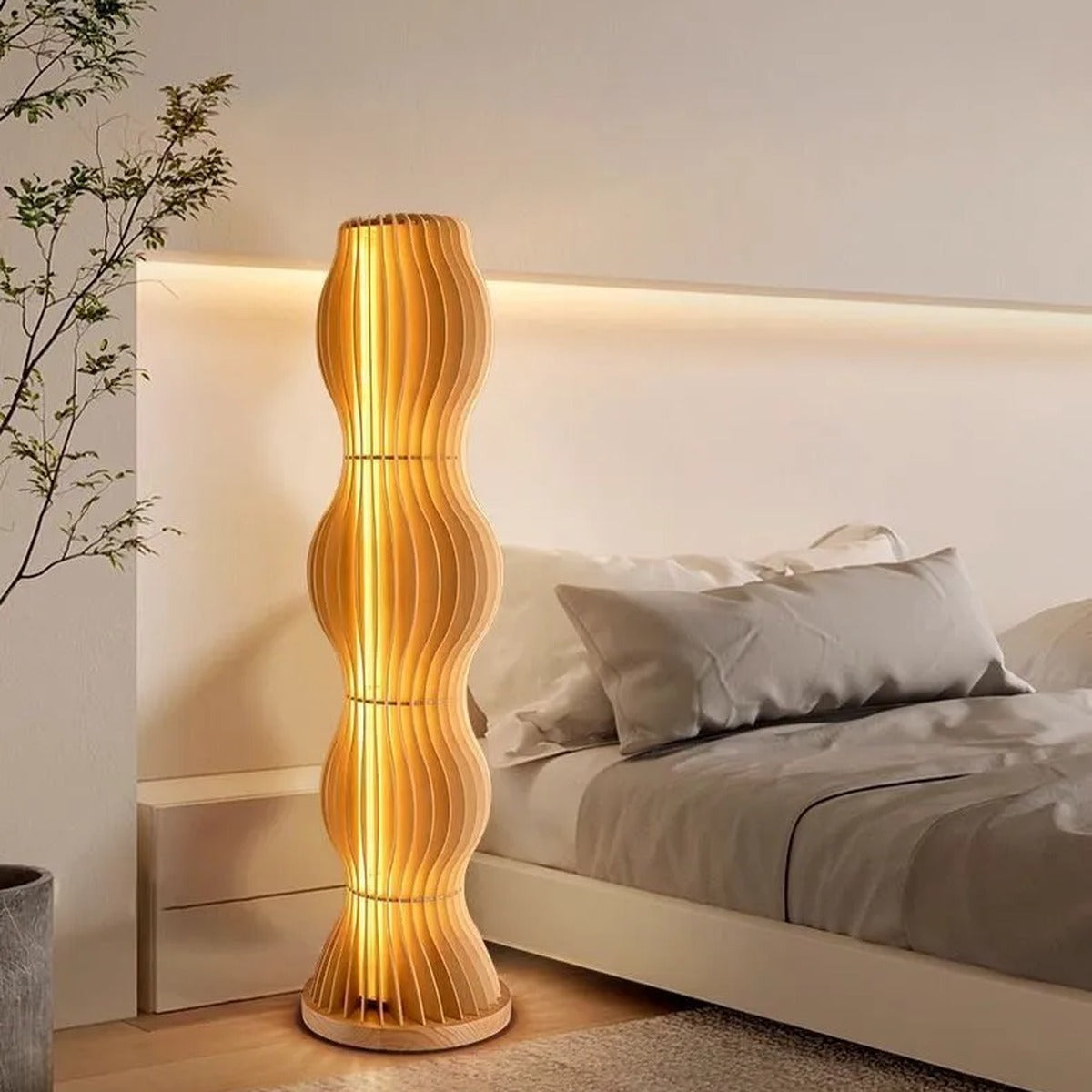 Wood Slat Organic Wave Floor Lamp – Luxareth – Hero Shot