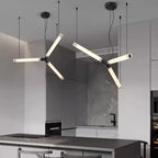Rarlix multi-arm LED tube chandelier — matte black finish, dual-joint cluster over kitchen island