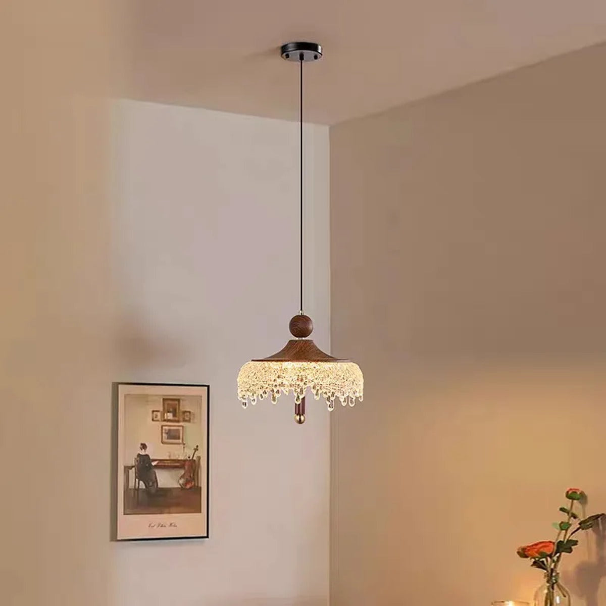 Walnut & Crystal Droplet Pendant – Xoluxen – Product Detail 5